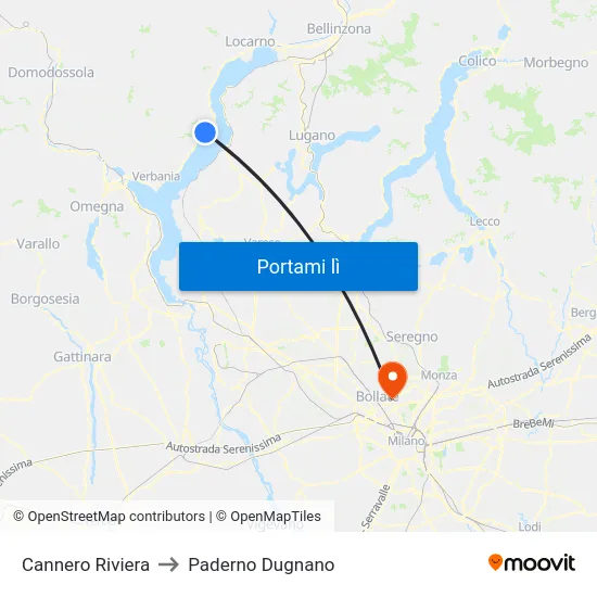 Cannero Riviera to Paderno Dugnano map