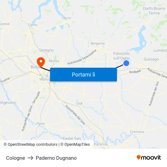 Cologne to Paderno Dugnano map