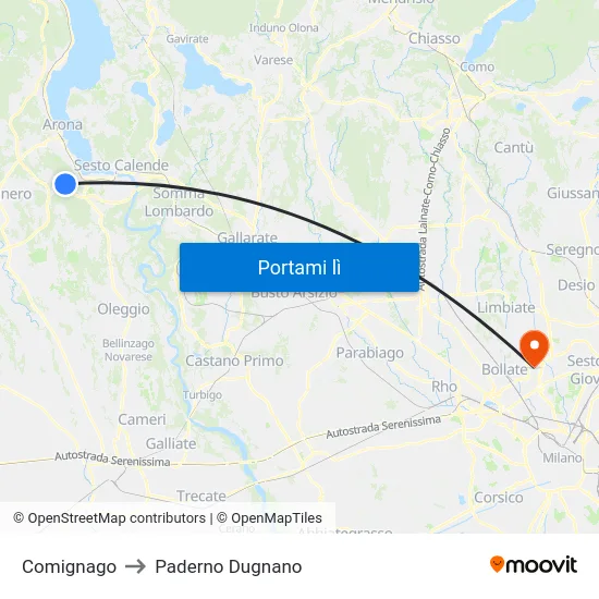 Comignago to Paderno Dugnano map