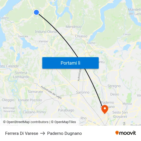 Ferrera Di Varese to Paderno Dugnano map