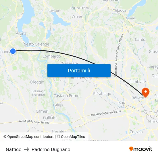 Gattico to Paderno Dugnano map