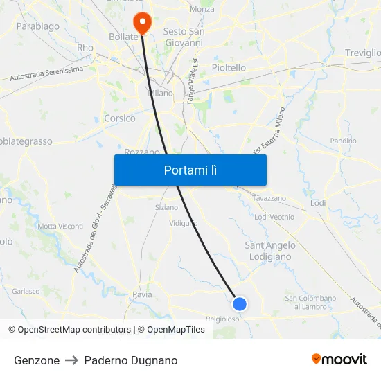 Genzone to Paderno Dugnano map