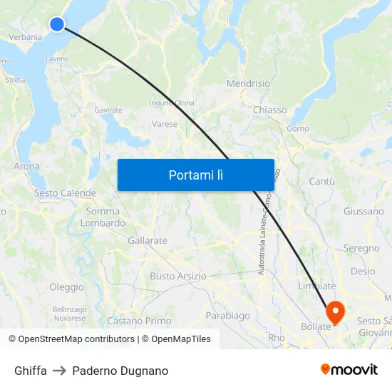Ghiffa to Paderno Dugnano map