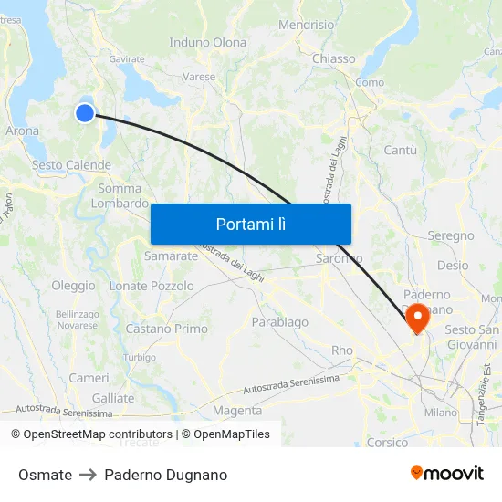 Osmate to Paderno Dugnano map