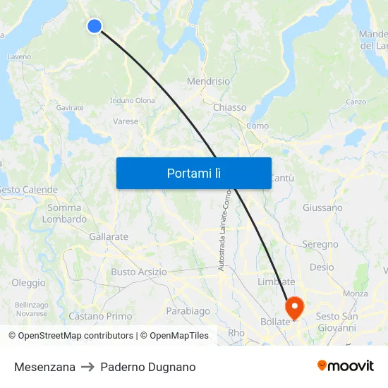 Mesenzana to Paderno Dugnano map