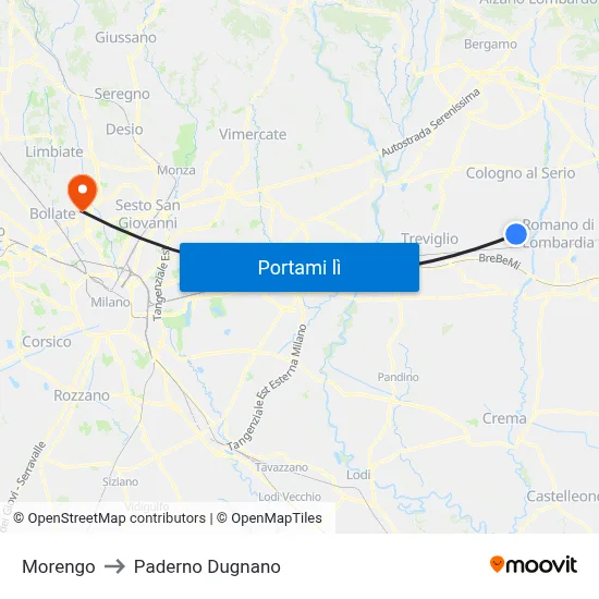 Morengo to Paderno Dugnano map