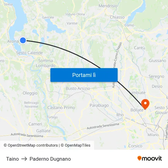 Taino to Paderno Dugnano map