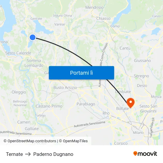 Ternate to Paderno Dugnano map