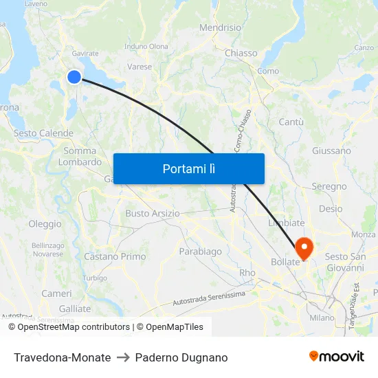 Travedona-Monate to Paderno Dugnano map