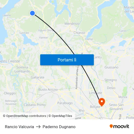 Rancio Valcuvia to Paderno Dugnano map