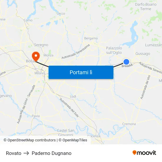 Rovato to Paderno Dugnano map