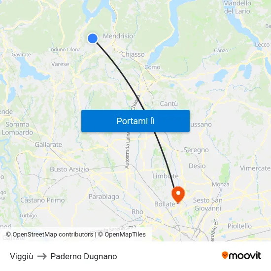 Viggiù to Paderno Dugnano map