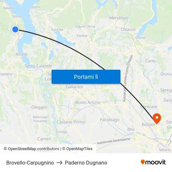 Brovello-Carpugnino to Paderno Dugnano map