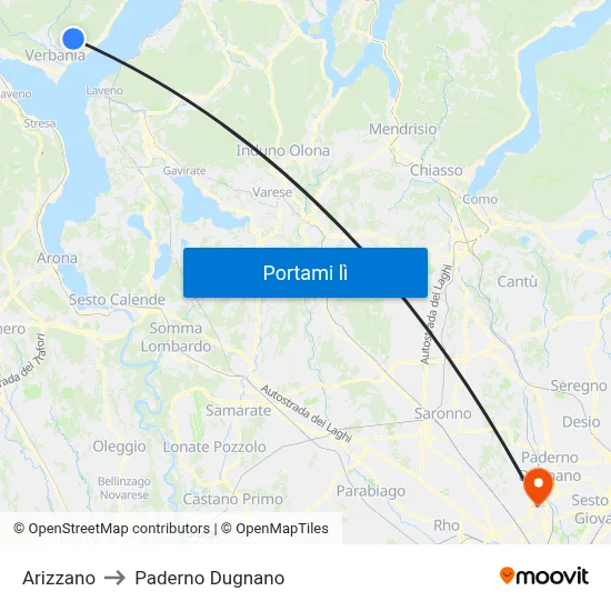 Arizzano to Paderno Dugnano map
