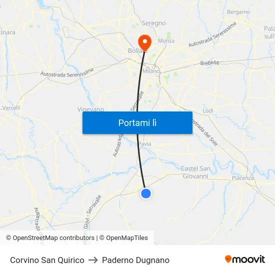 Corvino San Quirico to Paderno Dugnano map