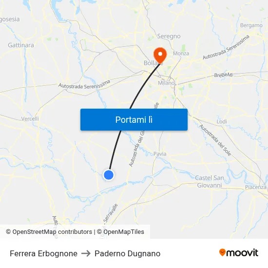 Ferrera Erbognone to Paderno Dugnano map