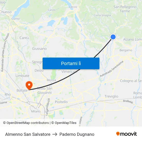 Almenno San Salvatore to Paderno Dugnano map