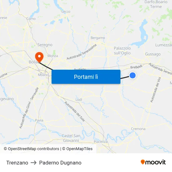 Trenzano to Paderno Dugnano map