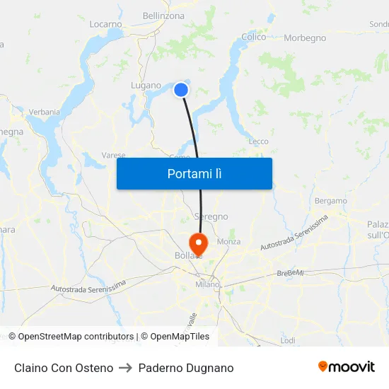 Claino Con Osteno to Paderno Dugnano map