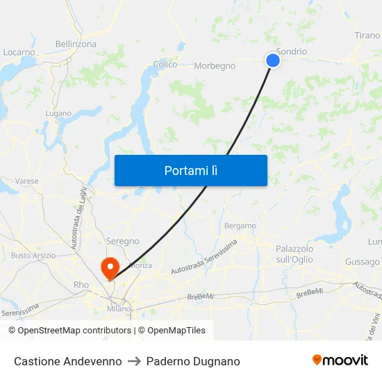 Castione Andevenno to Paderno Dugnano map