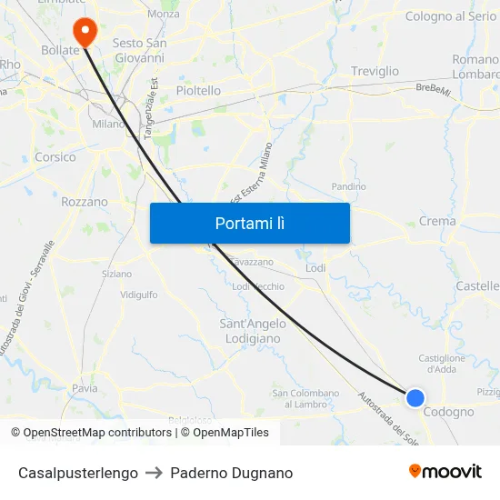 Casalpusterlengo to Paderno Dugnano map
