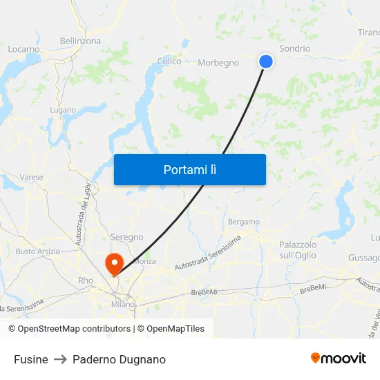 Fusine to Paderno Dugnano map