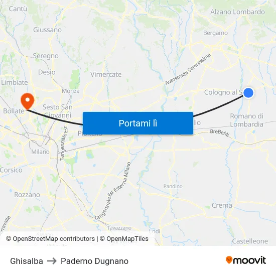 Ghisalba to Paderno Dugnano map