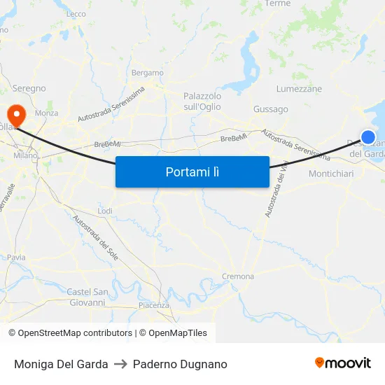 Moniga Del Garda to Paderno Dugnano map