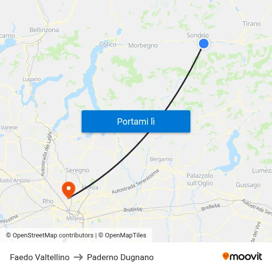 Faedo Valtellino to Paderno Dugnano map