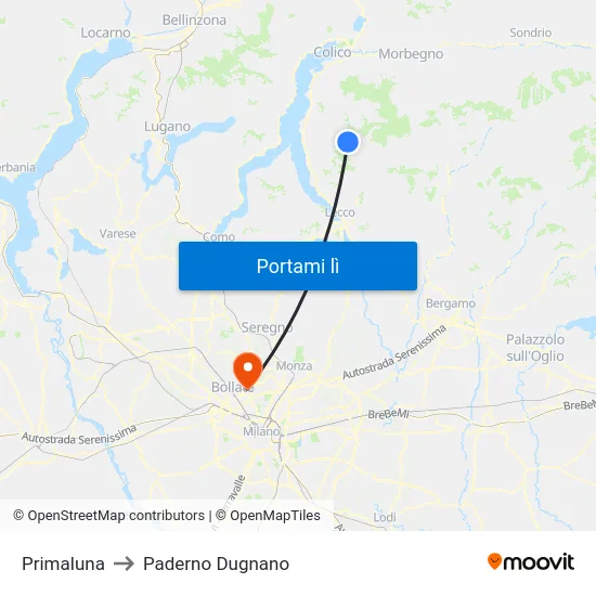 Primaluna to Paderno Dugnano map