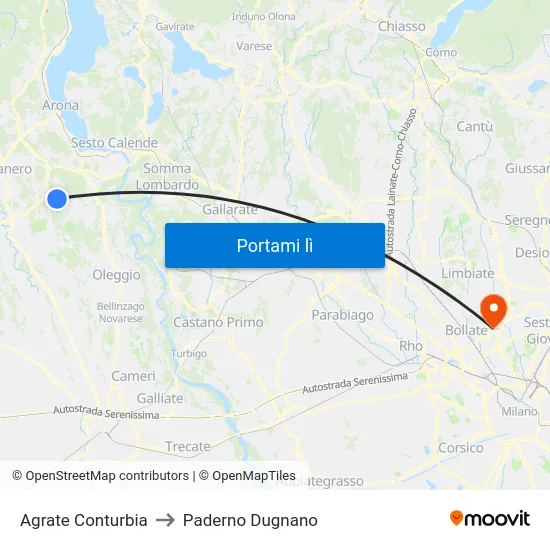 Agrate Conturbia to Paderno Dugnano map