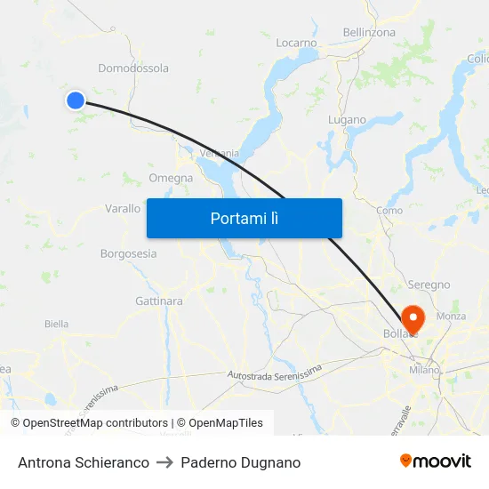 Antrona Schieranco to Paderno Dugnano map