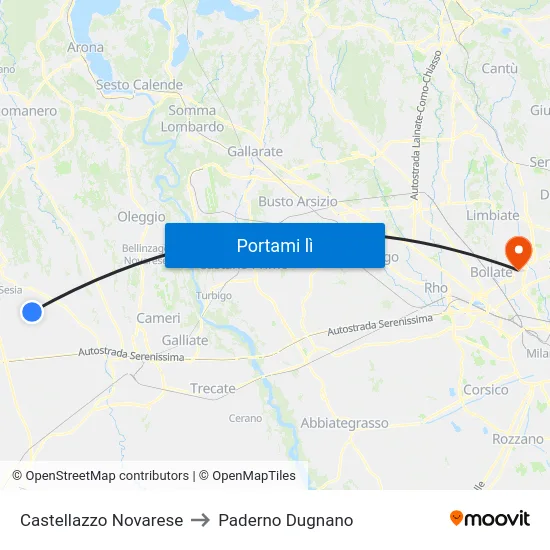 Castellazzo Novarese to Paderno Dugnano map