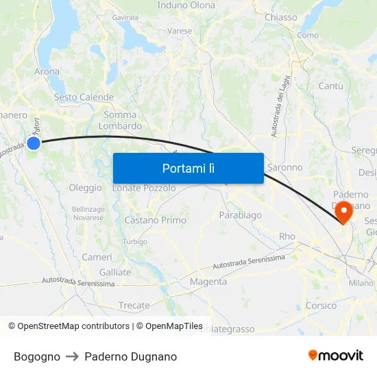 Bogogno to Paderno Dugnano map