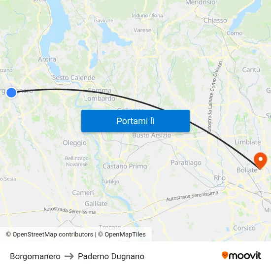 Borgomanero to Paderno Dugnano map