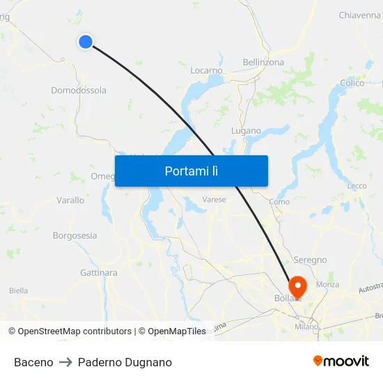 Baceno to Paderno Dugnano map