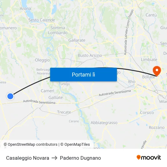 Casaleggio Novara to Paderno Dugnano map