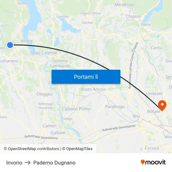 Invorio to Paderno Dugnano map