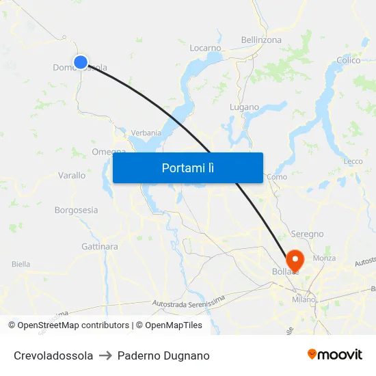 Crevoladossola to Paderno Dugnano map