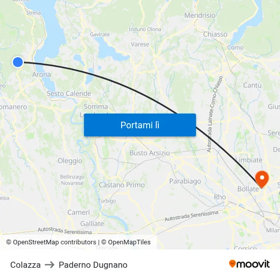 Colazza to Paderno Dugnano map