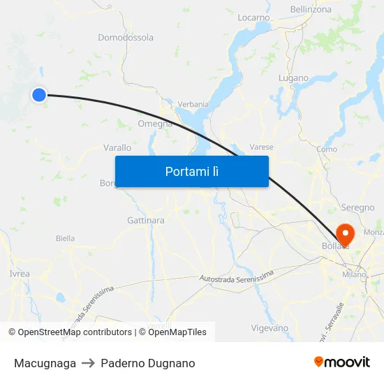 Macugnaga to Paderno Dugnano map