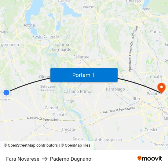 Fara Novarese to Paderno Dugnano map