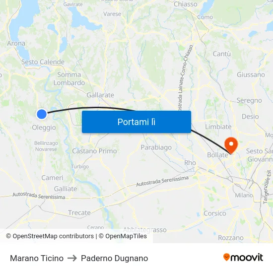 Marano Ticino to Paderno Dugnano map