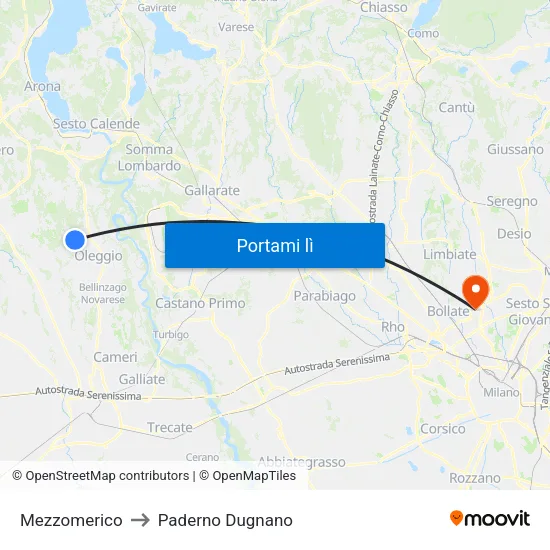Mezzomerico to Paderno Dugnano map
