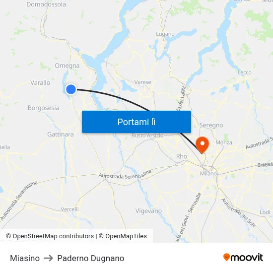Miasino to Paderno Dugnano map