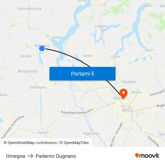 Omegna to Paderno Dugnano map