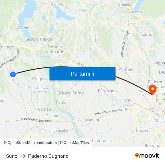 Suno to Paderno Dugnano map