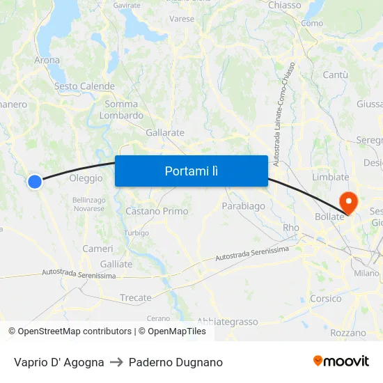 Vaprio D' Agogna to Paderno Dugnano map