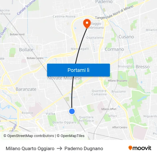 Milano Quarto Oggiaro to Paderno Dugnano map