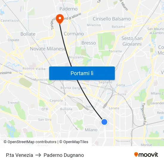 P.ta Venezia to Paderno Dugnano map